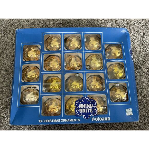 18 VTG SHINY BRIGHT Glass Tree Christmas Ornaments In Original Box- Gold - Picture 1 of 8